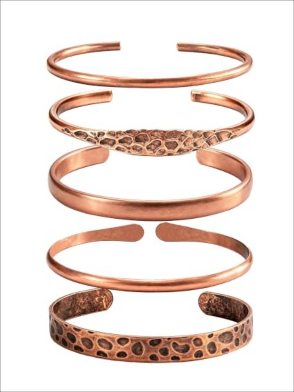 Copper Cuff Bracelet Set Hand Hammered Adjustable Open Bangle Stackable